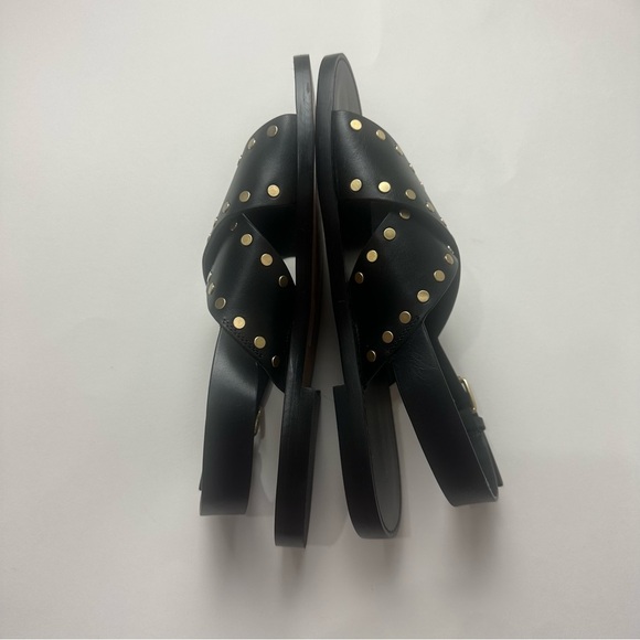 Madewell Tuley Crossover Sandal Black Leather Gold Studs Slingback - Picture 7 of 9